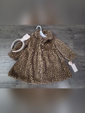 Biscotti Girls' Faux Fur Leopard Jacket, Dress & Matching Headband Set Size 3t